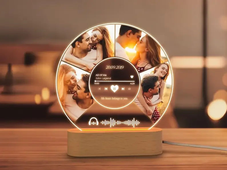 Personalized Anniversary Couples Mother's Day Gifts for Women Men 7 Colors Heart Picture Frame Acrylic Plaque with Night Light