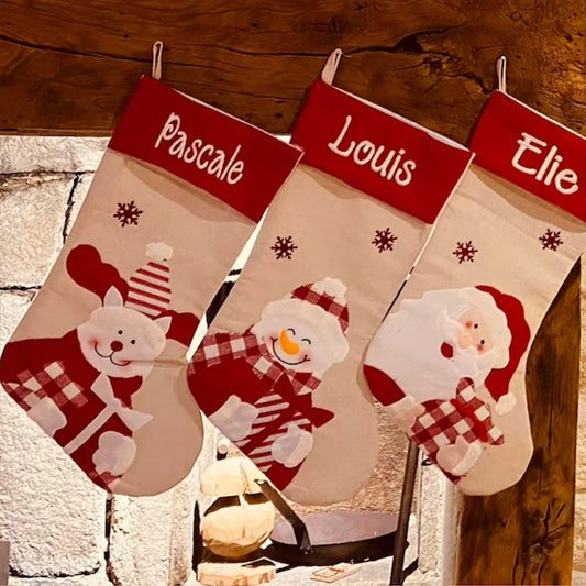 Merry Christmas Gift Stocking Custom Name New Year Candy Bag Personalized Embroidered Happy New Year Santa Socks Kids Gift Bags
