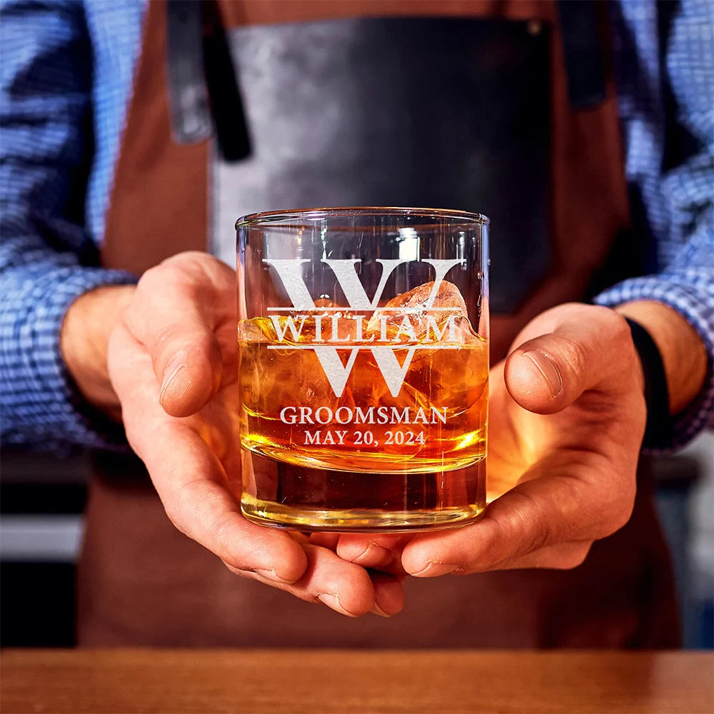 Personalized Groomsman Wedding Gift Custom Best Man Whiskey Glass Engraved Old Fashion Groomsmen Gift Idea Whiskey Drink