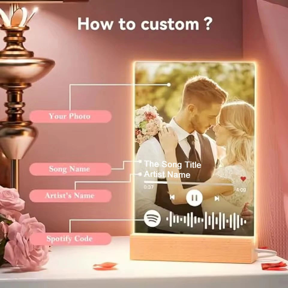 Personalized Anniversary Couples Mother's Day Gifts for Women Men 7 Colors Heart Picture Frame Acrylic Plaque with Night Light