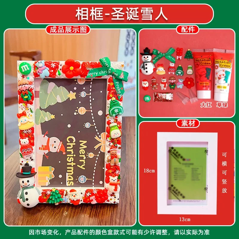 Christmas Holiday Gifts DIY  Cream Gum 6 Inches  Photo Frame Material Pack Handmade Production Cartoon Photo Frame Wooden