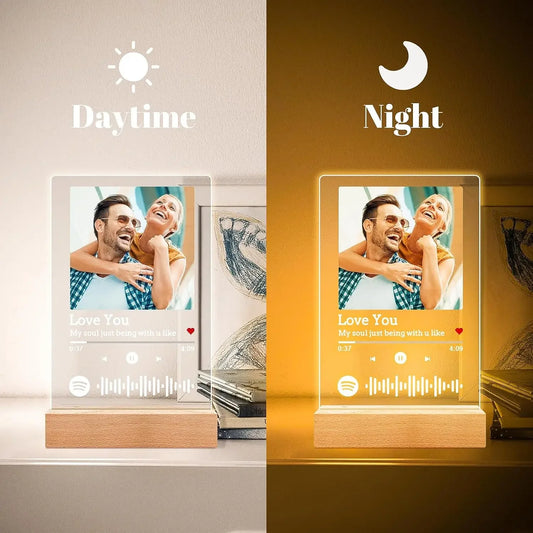 Personalized Anniversary Couples Mother's Day Gifts for Women Men 7 Colors Heart Picture Frame Acrylic Plaque with Night Light