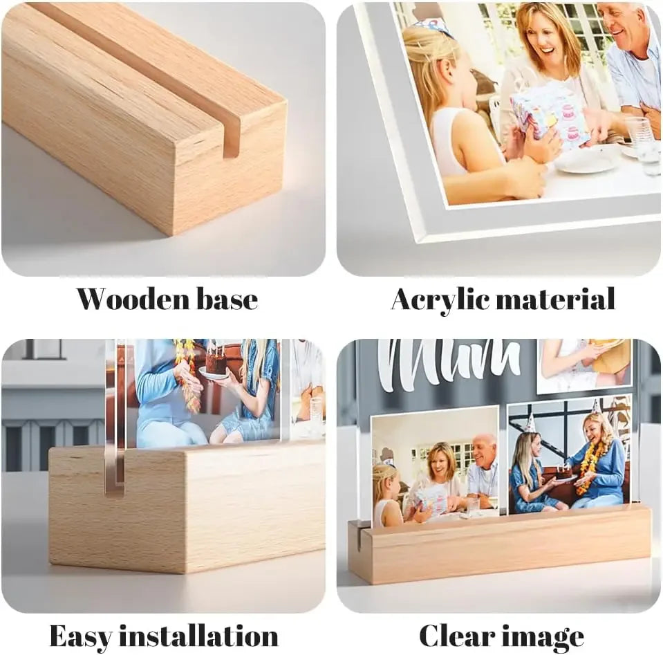 Personalized Anniversary Couples Mother's Day Gifts for Women Men 7 Colors Heart Picture Frame Acrylic Plaque with Night Light